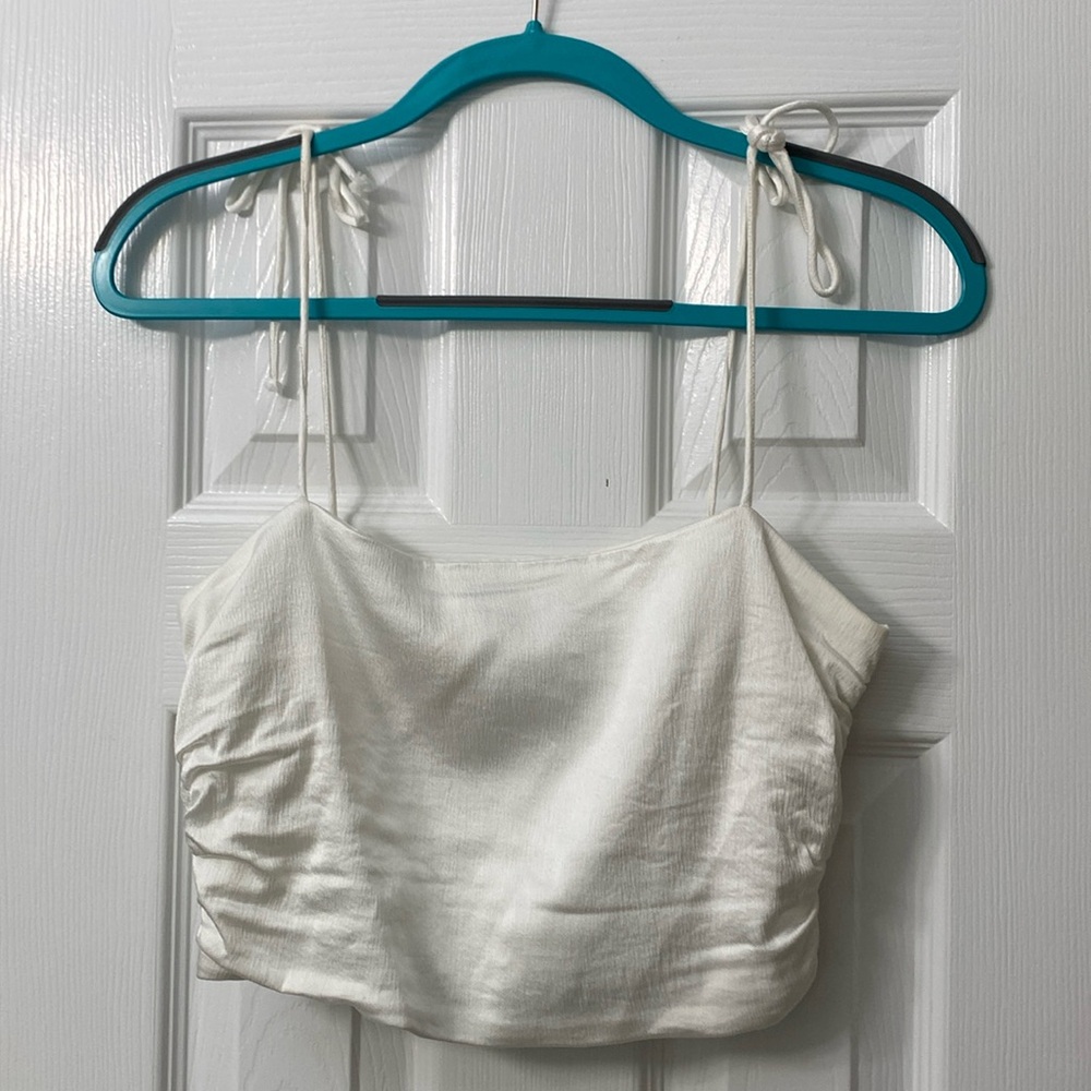 Zara White Satin Tie Strap Crop Tank